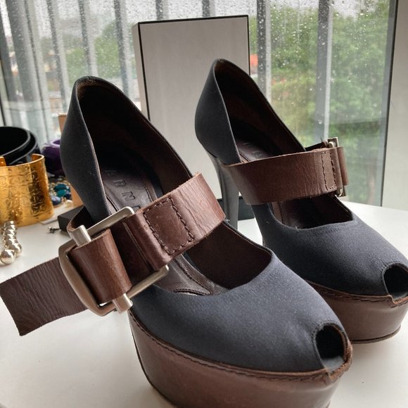 MARNI Satin Peep Toe Platform Pumps - Picture 2 of 5